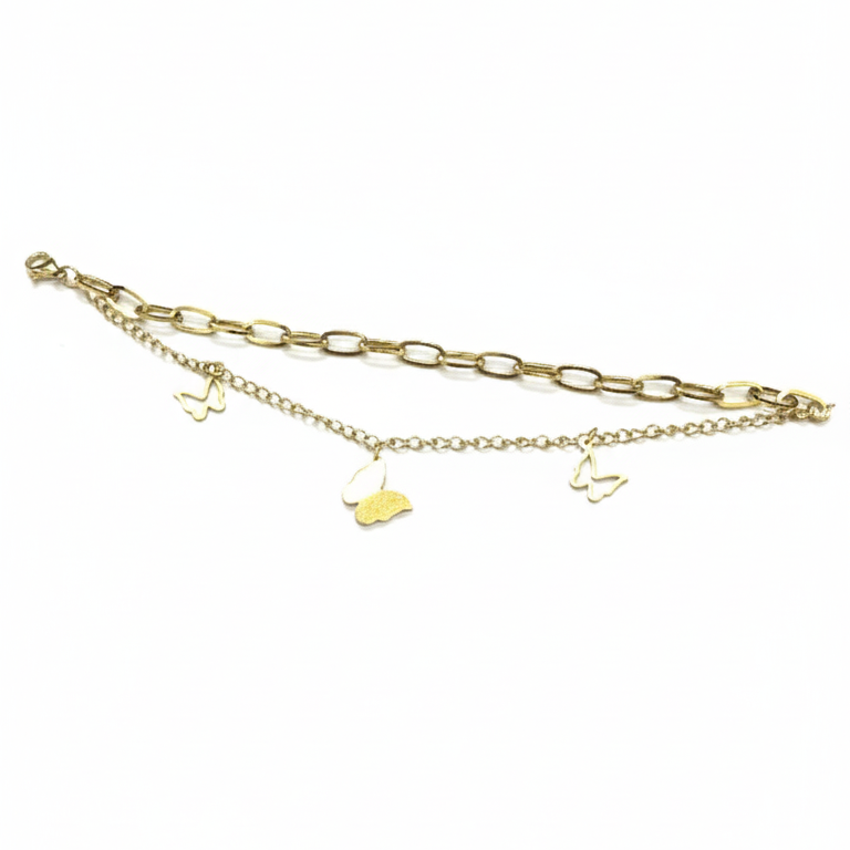 Bracciale Catena Multistrato Farfalle Eleganti - Acciaio Inossidabile Liscio