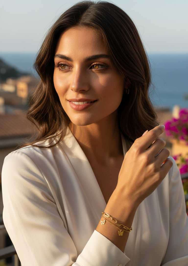 Bracciale Catena Multistrato Farfalle Eleganti - Acciaio Inossidabile Liscio