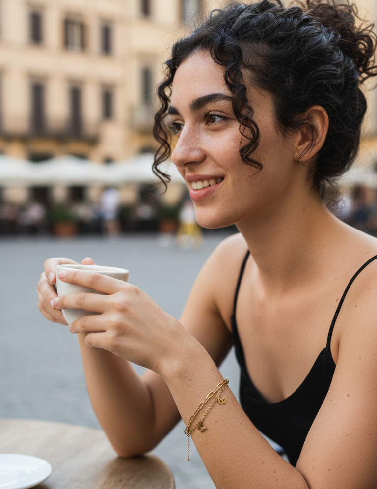 Bracciale Catena Multistrato Farfalle Eleganti - Acciaio Inossidabile Liscio