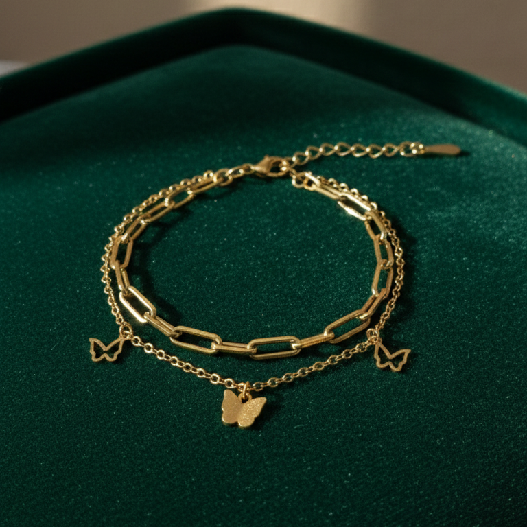 Bracciale Catena Multistrato Farfalle Eleganti - Acciaio Inossidabile Liscio