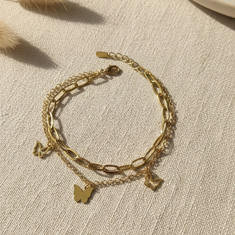 Bracciale Catena Multistrato Farfalle Eleganti - Acciaio Inossidabile Liscio