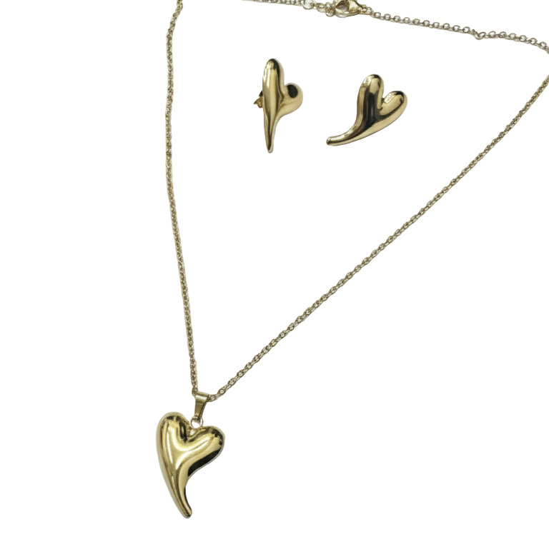 Set Collana e Orecchini "Cuore Curvato" - Placcato Oro Stile Lussuoso