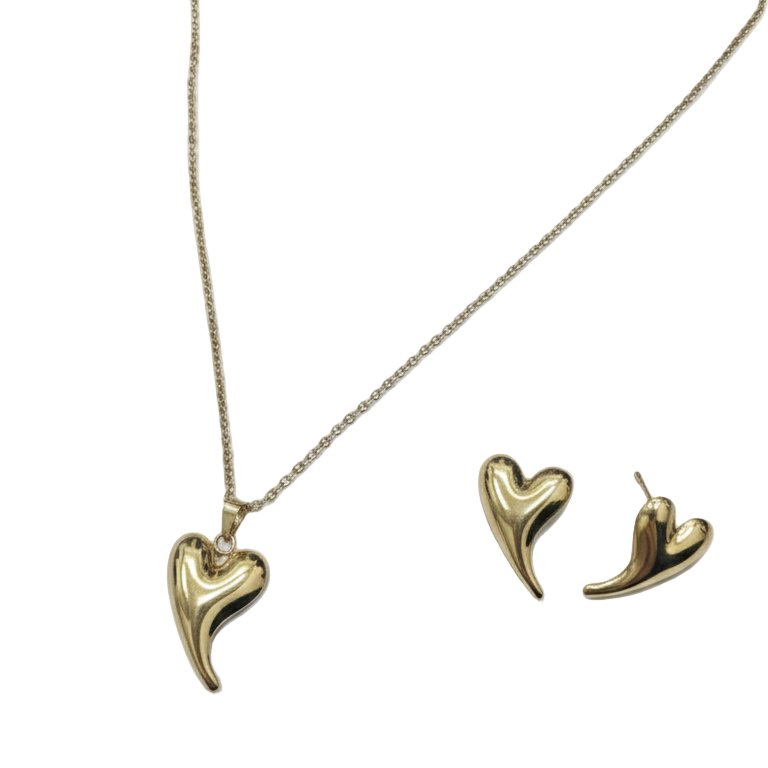 Set Collana e Orecchini "Cuore Curvato" - Placcato Oro Stile Lussuoso