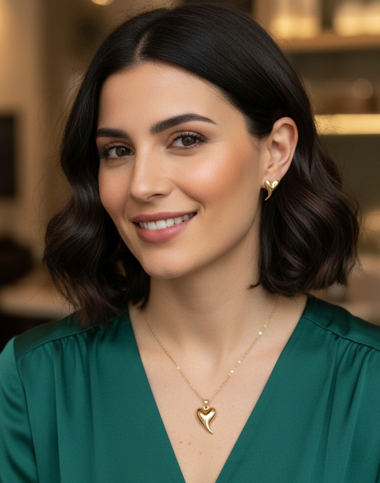 Set Collana e Orecchini "Cuore Curvato" - Placcato Oro Stile Lussuoso