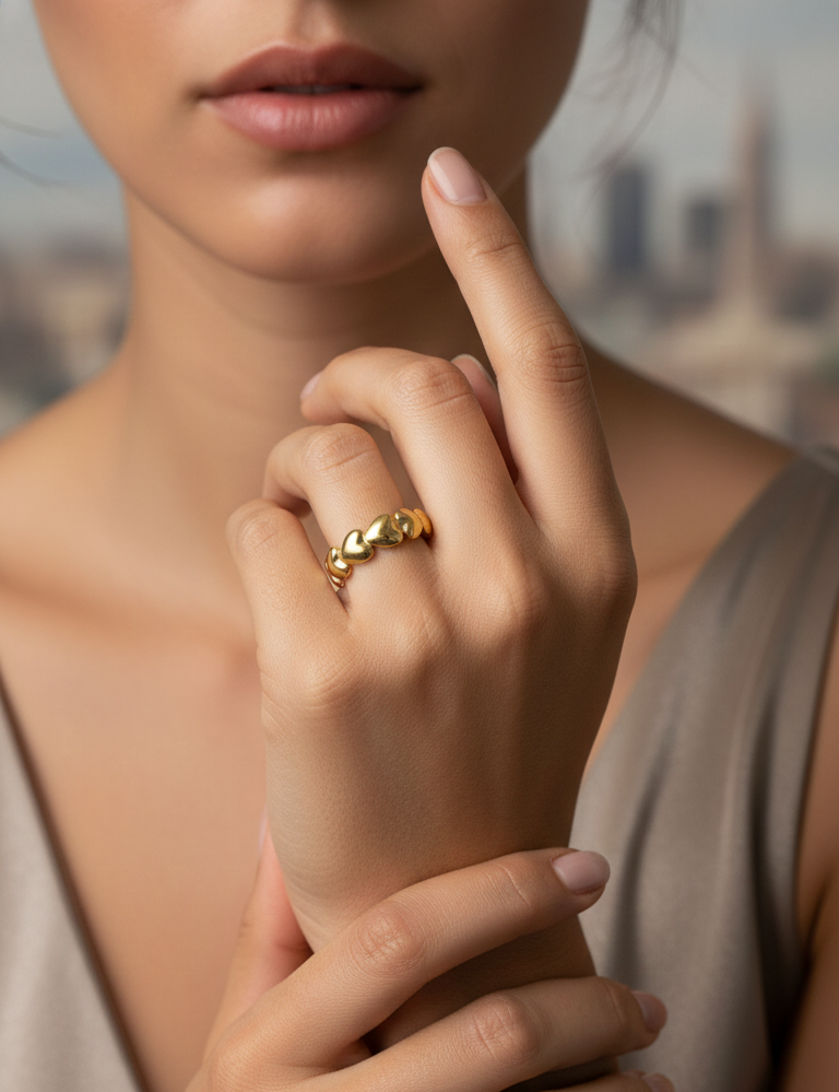 Anello Eternità Cuori in Oro Acciaio Inossidabile - L'Eleganza di Luce di Gemma