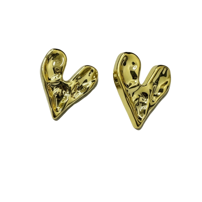 Orecchini Cuore Fuso Irregolare Placcati Oro 18K - Design Organico Trendy