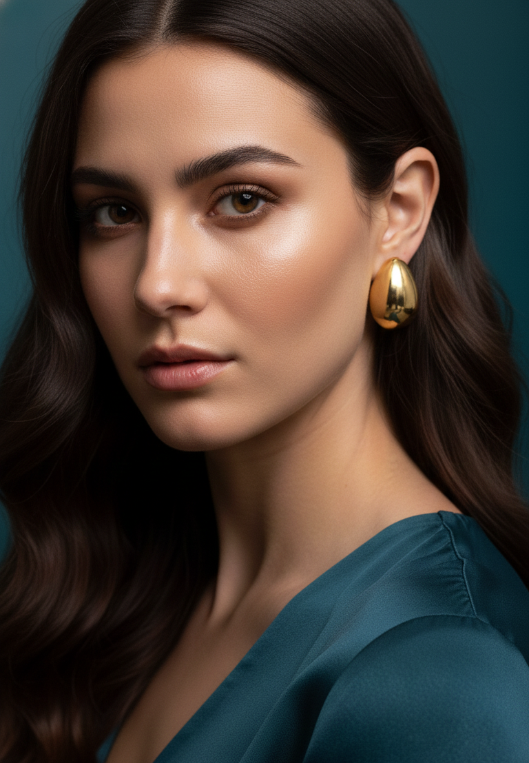 Orecchini a Goccia Bombata in Metallo Placcato Oro Lucido - Bijou di Alta Moda