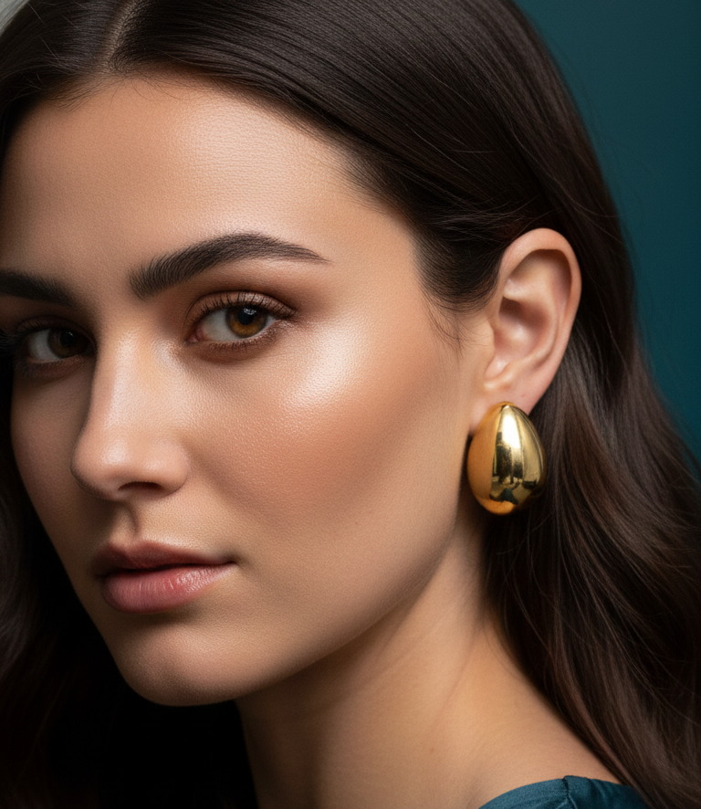 Orecchini a Goccia Bombata in Metallo Placcato Oro Lucido - Bijou di Alta Moda