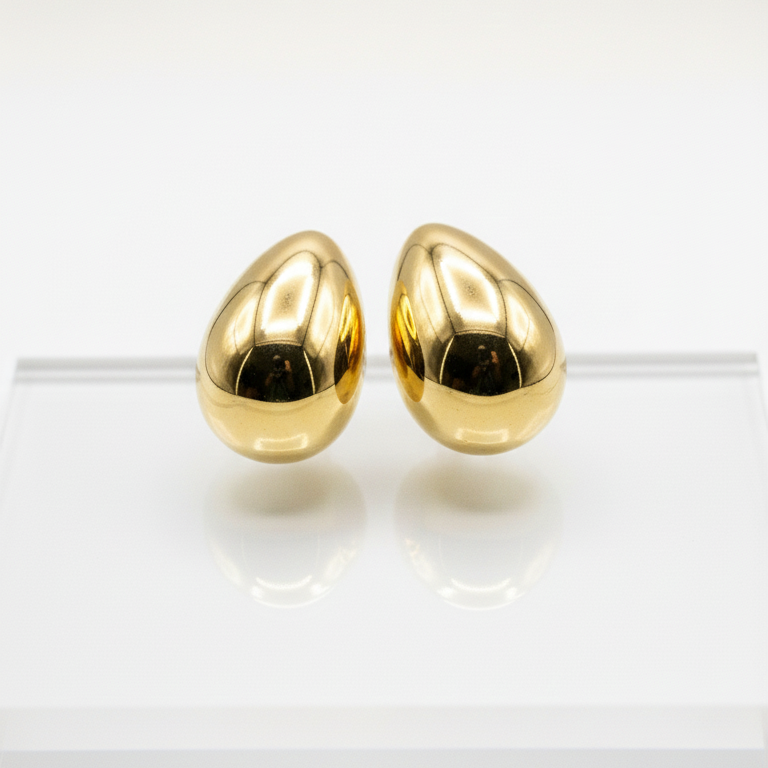 Orecchini a Goccia Bombata in Metallo Placcato Oro Lucido - Bijou di Alta Moda