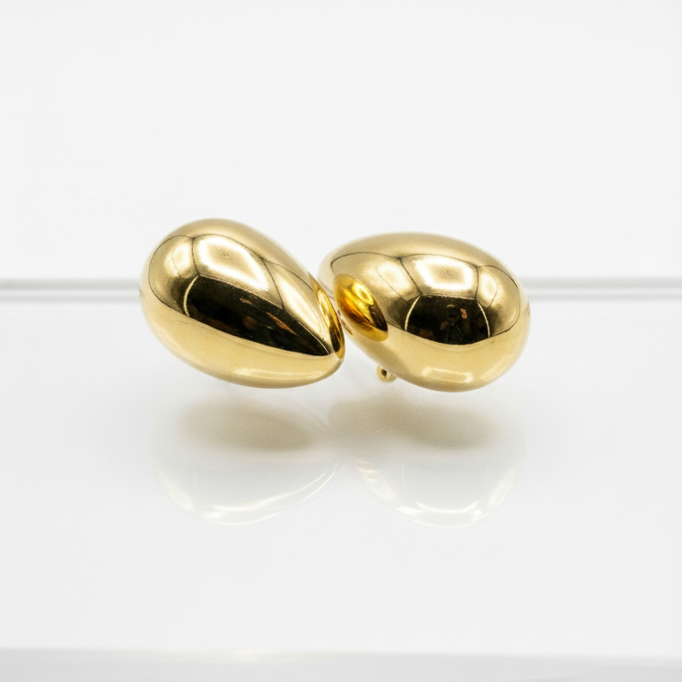 Orecchini a Goccia Bombata in Metallo Placcato Oro Lucido - Bijou di Alta Moda