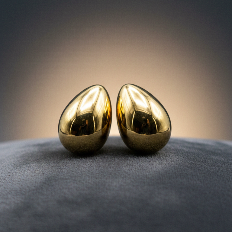 Orecchini a Goccia Bombata in Metallo Placcato Oro Lucido - Bijou di Alta Moda