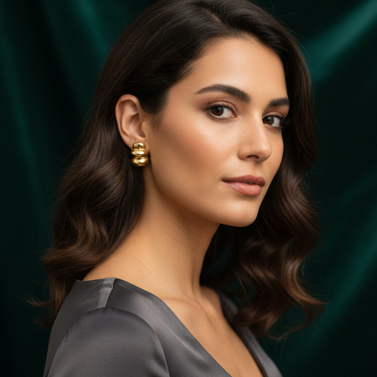 Orecchini a Lobo Stacked in Metallo Placcato Oro - Design Scultoreo Impilato