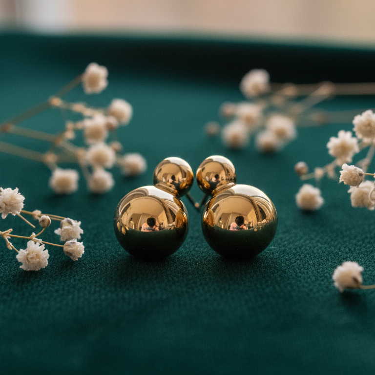 Orecchini a Lobo Doppia Sfera in Metallo Placcato Oro 18K - Bijou di Alta Qualità