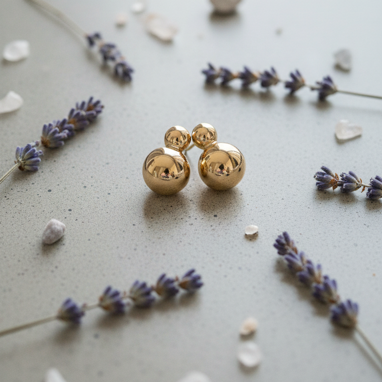 Orecchini a Lobo Doppia Sfera in Metallo Placcato Oro 18K - Bijou di Alta Qualità