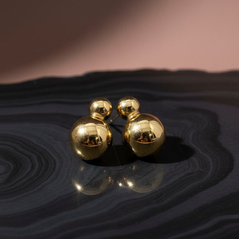 Orecchini a Lobo Doppia Sfera in Metallo Placcato Oro 18K - Bijou di Alta Qualità