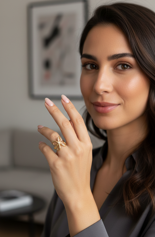 Anello Farfalla Stlizzata in Metallo Placcato Oro - Misura Regolabile