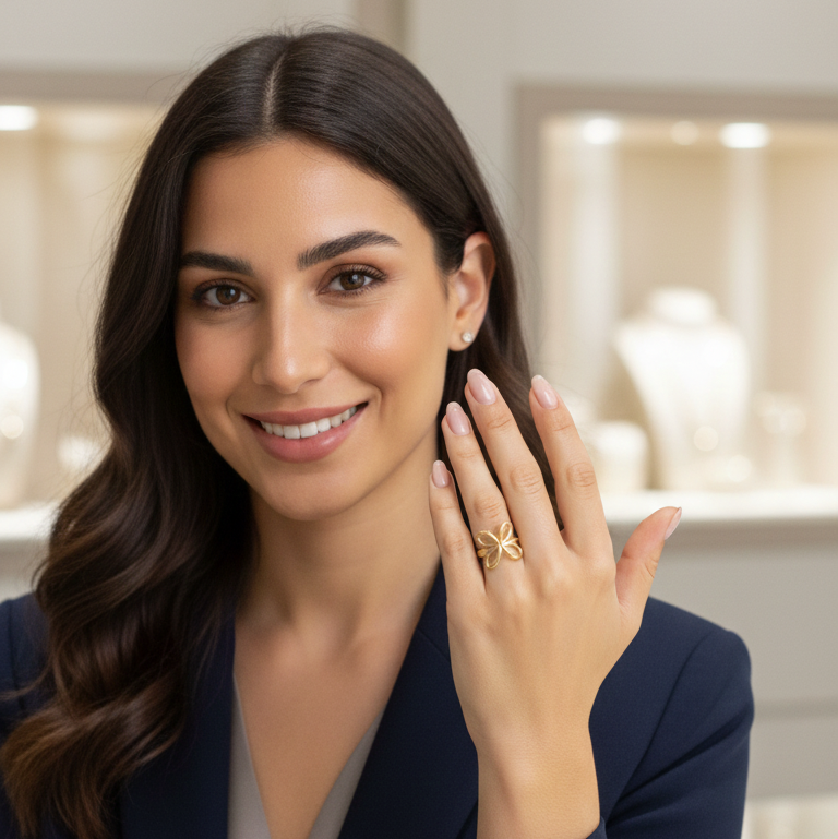 Anello Farfalla Stlizzata in Metallo Placcato Oro - Misura Regolabile