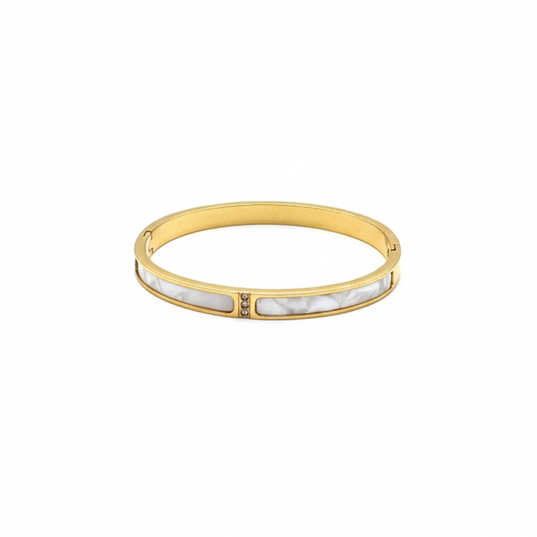 Bracciale Rigido Sottile con Inserti Madreperla Placcato Oro - Bijou Elegante