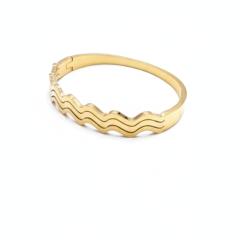 Bracciale Rigido Onda Placcato Oro - Design Zig-Zag Moderno