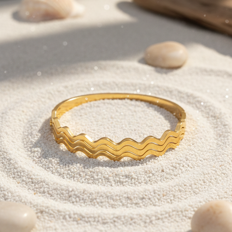 Bracciale Rigido Onda Placcato Oro - Design Zig-Zag Moderno