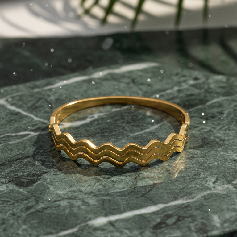 Bracciale Rigido Onda Placcato Oro - Design Zig-Zag Moderno