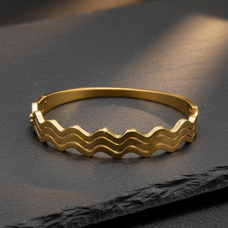 Bracciale Rigido Onda Placcato Oro - Design Zig-Zag Moderno
