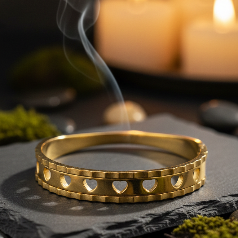 Bracciale Rigido a Fascia con Cuori Intagliati Placcato Oro - Romantico