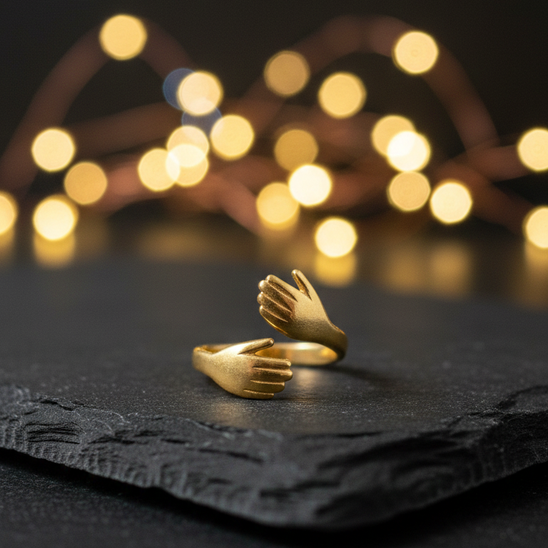 Anello Abbraccio Mani Placcato Oro - Regolabile e Simbolico