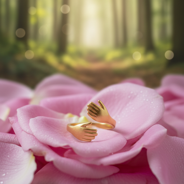 Anello Abbraccio Mani Placcato Oro - Regolabile e Simbolico