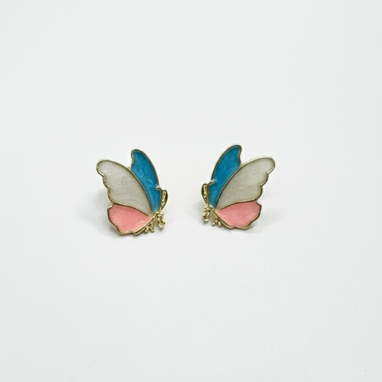 Orecchini a Lobo Farfalla Smaltata Tricolore Placcati Oro - Bijou Vivace