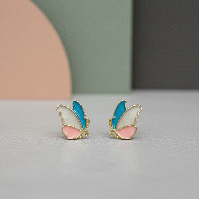 Orecchini a Lobo Farfalla Smaltata Tricolore Placcati Oro - Bijou Vivace