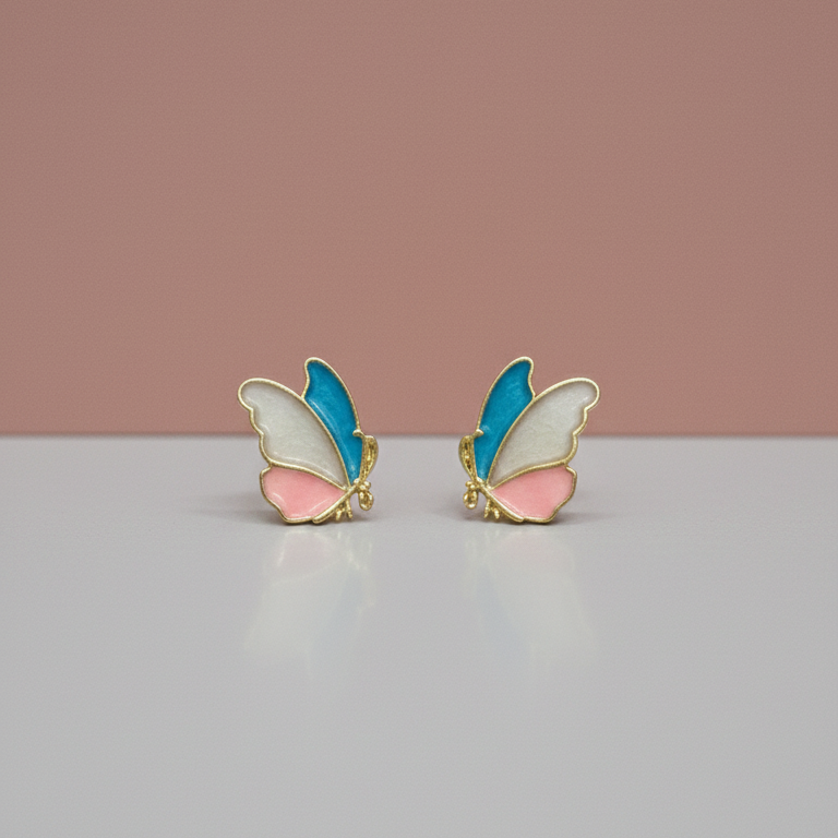 Orecchini a Lobo Farfalla Smaltata Tricolore Placcati Oro - Bijou Vivace