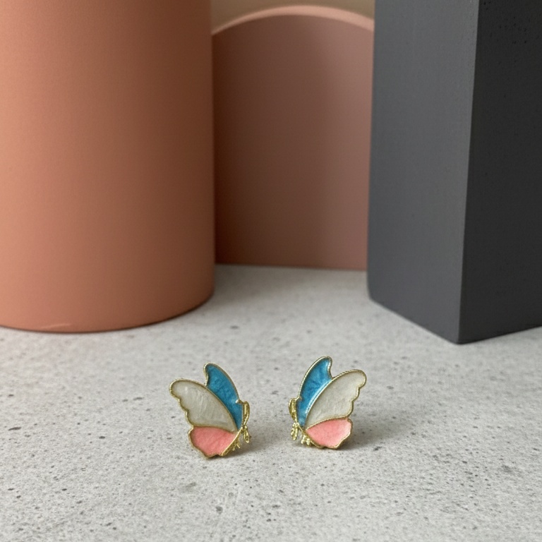 Orecchini a Lobo Farfalla Smaltata Tricolore Placcati Oro - Bijou Vivace