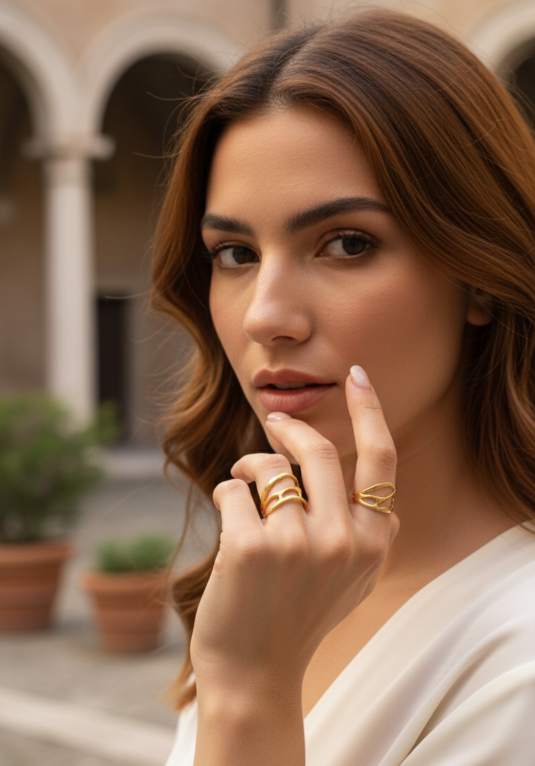 Anello Fascia Astratta Wide Placcato Oro - Design Cut-Out Scultoreo