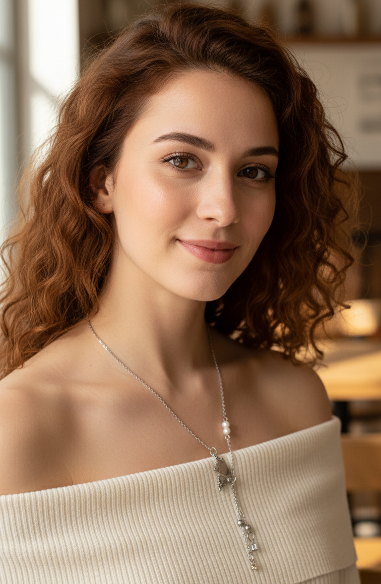 Collana Pendente Farfalla, Perle e Strass Placcata Rodio - Stile Y Delicato