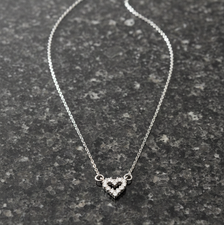 Collana Punto Luce Cuore Micro Pavé Placcata Rodio - Gioiello Minimal Romantico