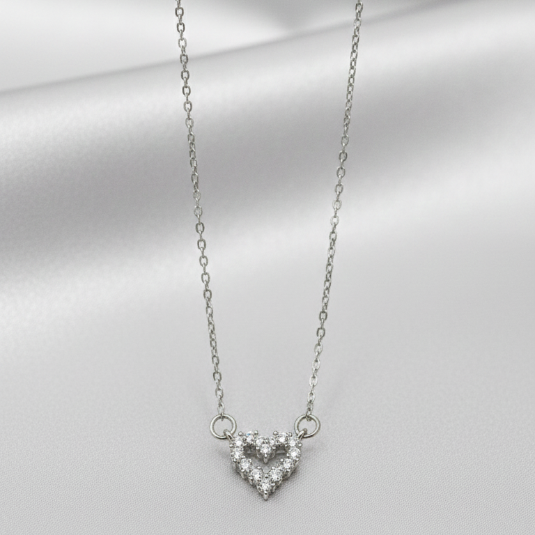 Collana Punto Luce Cuore Micro Pavé Placcata Rodio - Gioiello Minimal Romantico