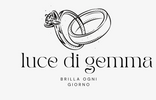 Logo of 'luce di gemma' with interlocking rings and a diamond on a white background.