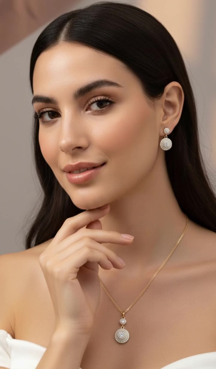 Parure Eleganti Cerchi Pavé Zirconi - Collana e Orecchini